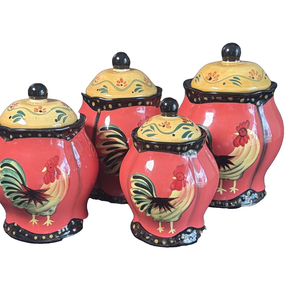 4 Piece Casa Vero Canister Kitchen Storage Set Red With Chickens